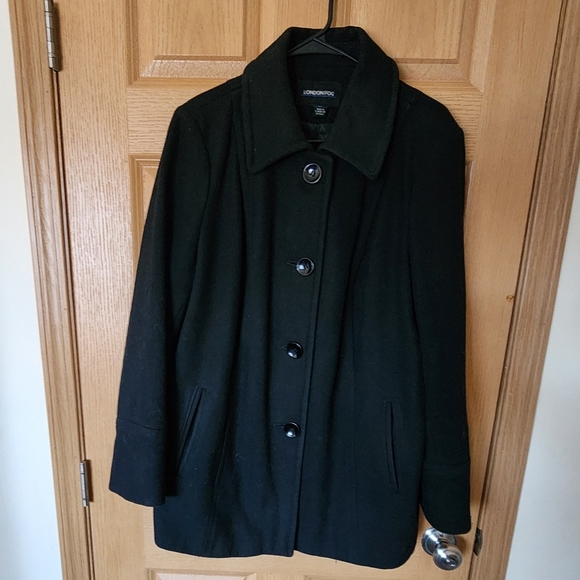 London Fog Black Wool Blend Peacoat, 1X - Picture 3 of 8